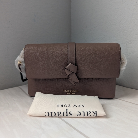 NWT Kate Spade KH154 Knott Flap Chain Leather Crossbody In Warm Acorn - Picture 1 of 4